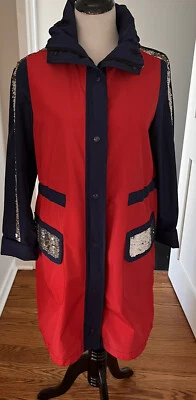 Landi карнавальный темно-синий и красный с капюшоном парка куртка w/серебро блестки - размер 44. Б/у в отличном состоянии - Изображение 1 из 4