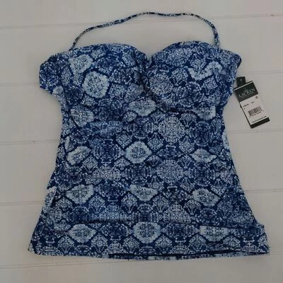 Lauren Ralph Lauren Blue White Twist Aegean Tile Tankini Size 8 Swimsuit Beach - Image 1 of 4