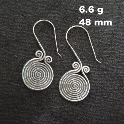 FINE SILVER EARRINGS VINTAGE CRAFT DANGLE ARTISAN 6g FILIGREE SPIRAL HOOK #E016 - Image 1 of 4