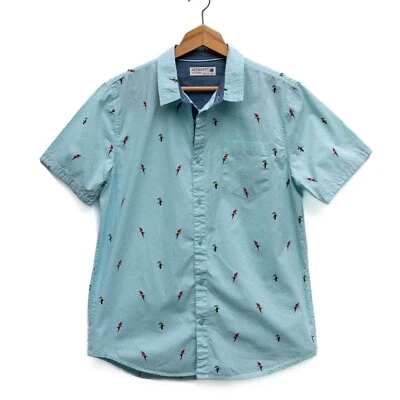 Retrofit Shirt Mens L Light Turquoise Birds Parrot Toucan Tropical Beach Vacay - Image 1 of 4