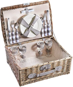 Pickinkkoffer Picknickkorb Weidenkorb - 4 Personen - Weide - grau - 43x33x18 cm - Bild 1 von 8