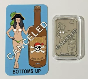 CMG Mint Bottoms Up CANCELED 1 Oz .999 Silver Antiqued Art Bar W/ COA - Picture 1 of 6