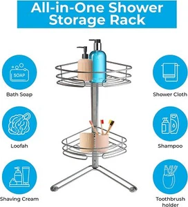 2 Ebenen Dusch Caddy Badezimmer Freistehend Regal Regal Aufbewahrung Organizer Korb - Bild 1 von 9