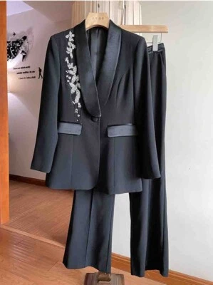 定制女式刺绣西装外套 2 件套裤子套装加 1X-10X L832 — 第 1/4 张图片