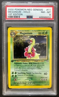 2000 Pokemon Neo Genesis Meganium Holo PSA 8 First 1st Edition 11/111 Card 11 - Image 1 of 3