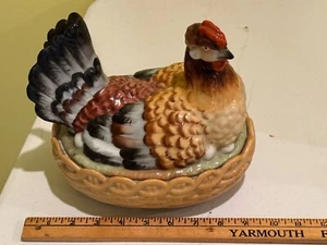 Antique Schwarzburg 9” Hen chicken on nest box large serving dish - Picture 1 of 4