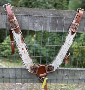 Collar tirador de pelo genuino en cuero de vaca cuello de pecho occidental tachuela de tamaño de caballo - Imagen 1 de 9