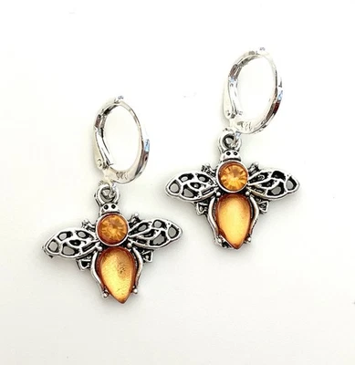 "Pendientes de abeja de plata esterlina 925 naranja circonita caída mínima colgante 1""" Foto 1 de 4
