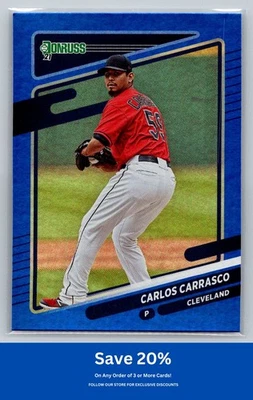 Carlos Carrasco 2021 Donruss #91 Holo Blue Cleveland Indians K12 - Image 1 of 2