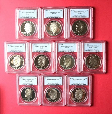 1971-1978 EISENHOWER  DOLLAR LOT, PCGS 10 Coins, (4 Silver), See Description - Image 1 of 4