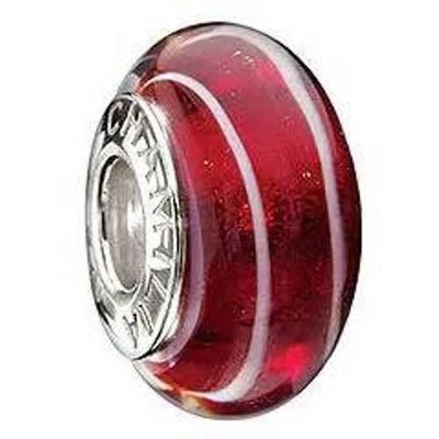 Nova Chamilia ESPIRAL VERMELHA ~Pequena Listra Branca~ Conta Esterlina de Vidro Murano O-17 $35 - Imagem 1 de 4