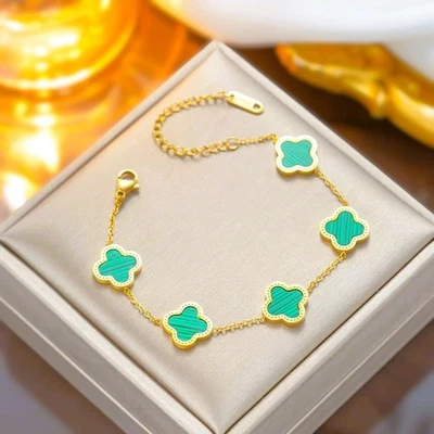 Kleeblatt Damen Armband 18K Vergoldet Klee Charm Titanstahl - Bild 1 von 4