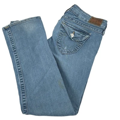 Y2K True Religion Billy Wms 32 Low Rise Bootcut Jeans Medium Wash Flap Pockets - Image 1 of 4