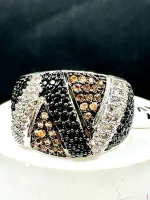Anillo Champagne Cóctel Jet Negro Marrón Rodio Cúpula Estampada Damas Cz Foto 1 de 4