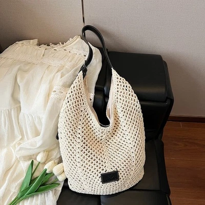 Summer Solid Color Womens Woven Crossbody Bag With Magnetic Clo For Beach - image 1 of 4