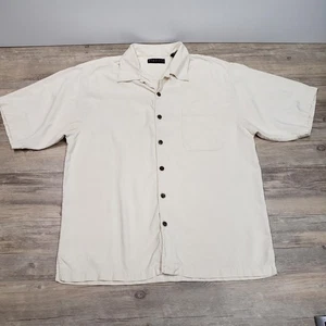 Baracuta Shirt Mens XL Cream Silk Short Sleeve Button Up Camp Pocket Summer - Picture 1 of 8