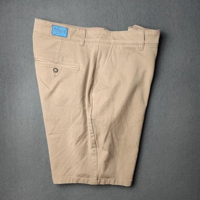 Мужские шорты Mugsy 36 хаки белмонты 9 дюймов внутренний шов эластичные китайские плоские спереди - Изображение 1 из 4