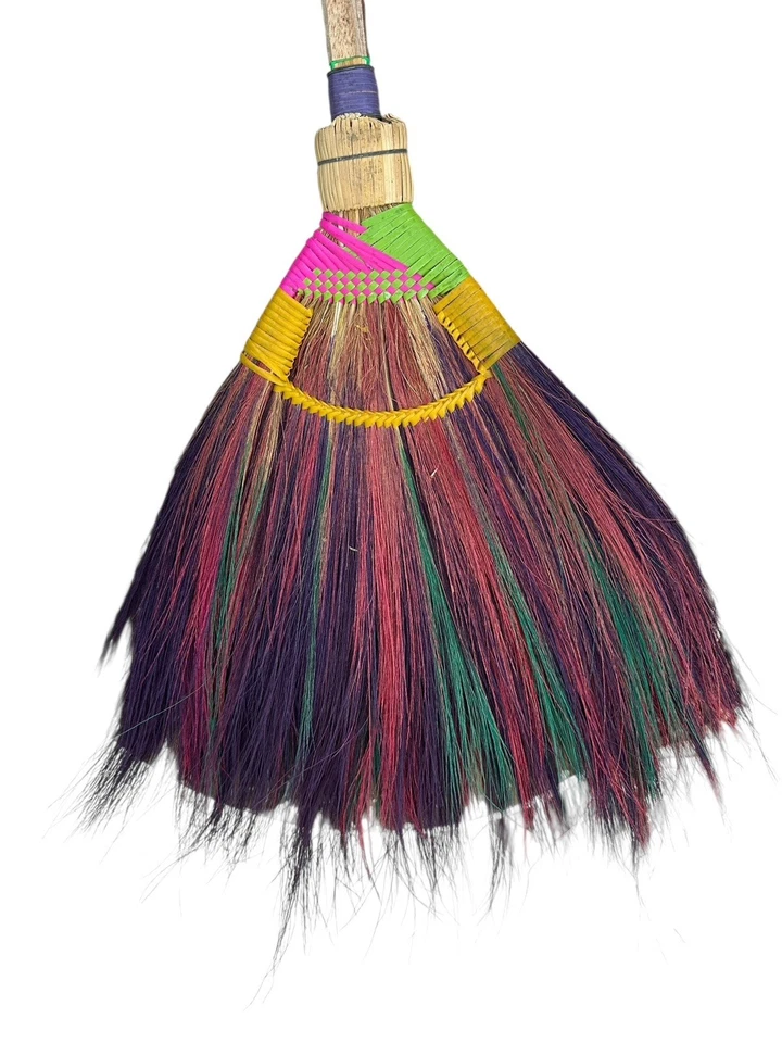 Eco-Friendly Multi-Color Grass Broom Handmade Natural Wood Handle Sweeping Brush - Image 1 of 4