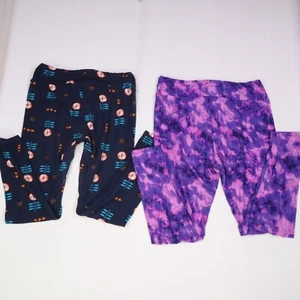 LULA ROE leggings set of 2 Size TC2 (18+) Purple tie dye/ blue poppys - Picture 1 of 7
