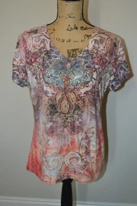 Eminent V-Neck Top in Mehrfarbig mit buntem Perlen Design auf der Vorderseite - L - Bild 1 von 2