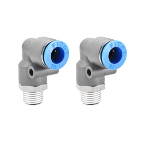 Elbow Push to Connect Air Fittings 10mm Tube OD X 1/4PT Male Thread Grey 2Pcs - Picture 1 of 3
