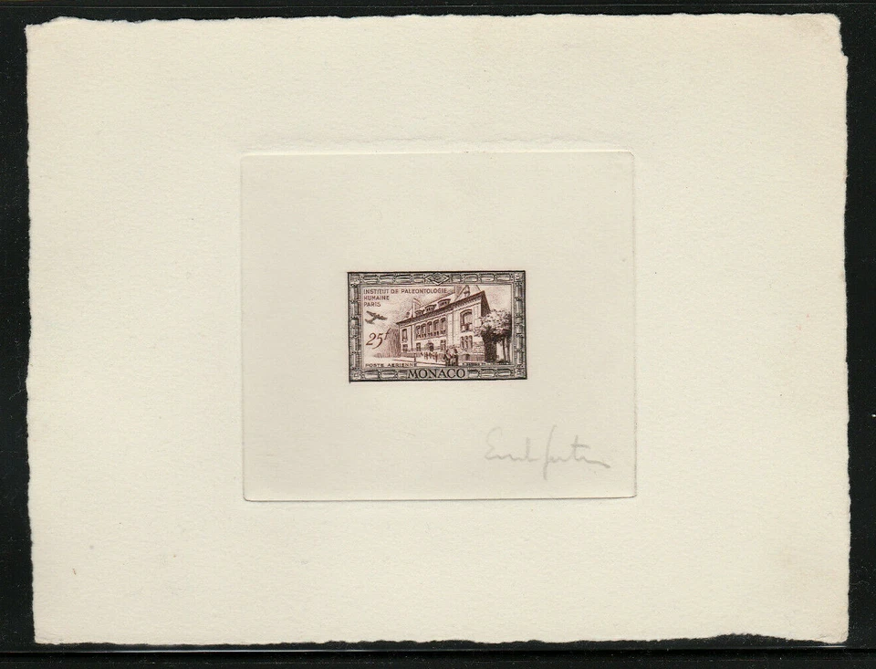 MONACO 1949 Sc C22 25F Artista Die Proof Bi Color Negro/Marrón Arquitectura, Avión Foto 1 de 1