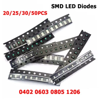 20/25/30/50 Pcs SMD/SMT 0402 0603 0805 1206 LED Diodes White Red Blue Light Bulb - image 1 of 4