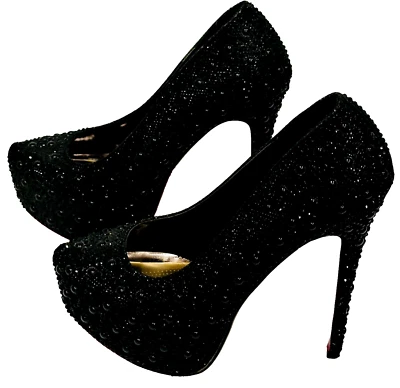 Lasonia Stiletto High Heels Black Rhinestone Closed Toe Pump Shoes Womens Size 8 - Image 1 of 4