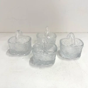 Vintage small Glass basket with handle 2” X 2.5” Woven Pattern SET Of 4 - Picture 1 of 7