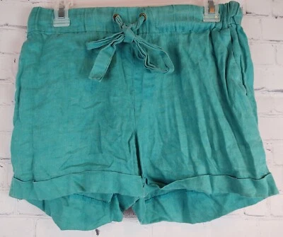 Pantalones cortos de lino para mujer J Crew verde azulado con corbata cintura elástica, talla 2 Foto 1 de 4