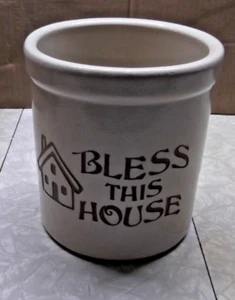 BEIGE R.R.P. "ARTÍCULOS DE PIEDRA CO ROSEVILLE CROCK 2 QT FRASCO ALTO BENDICE ESTA CASA 6,5" - Imagen 1 de 7
