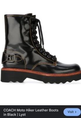 COACH BLACK LEATHER CLASSIC MOTO HIKER BOOTS WOMENS SIZE 7 B - Image 1 of 4