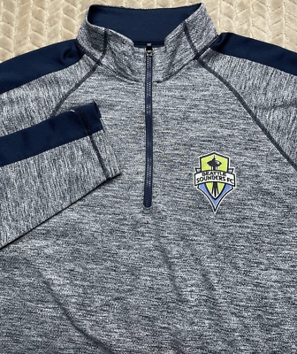 Men's Seattle Sounders Antigua Heather Charcoal Logo Patch Quarter Zip Pull Over - Image 1 of 4