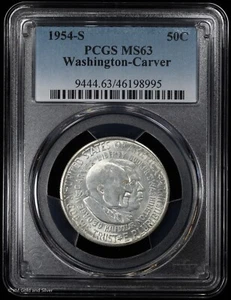 1954-S Washington-Carver Commem Half Dollar PCGS MS 63 | White UNC BU - Picture 1 of 4