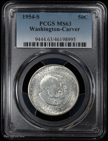 1954-S Washington-Carver Commem Half Dollar PCGS MS 63 | White UNC BU Cover