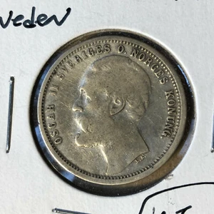 1876 Sweden 1 Krona Silver Coin VF Condition - Picture 1 of 2