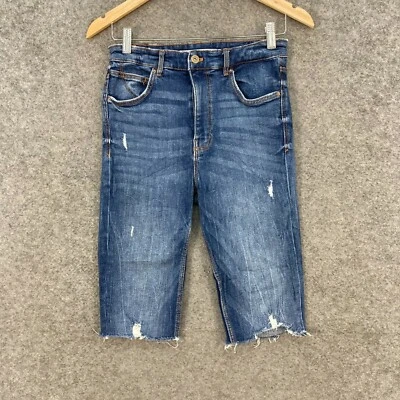Pantalones Cortos Zara Mujer Talla US 8 AU 12 Azul Ajustado Bermudas Personalizados Deshilachados 37.22 Foto 1 de 4