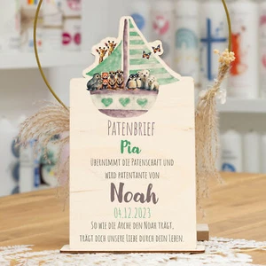 meinkerzenshop® Patenbrief aus Holz NOAH`S ARCHE für Deine Paten - Bild 1 von 6