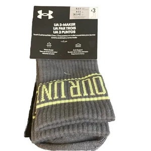 Under Armour - Kids 3-Maker 3Pk Mid Socks Breathable Odor Control 4.5 - 7 - Picture 1 of 4
