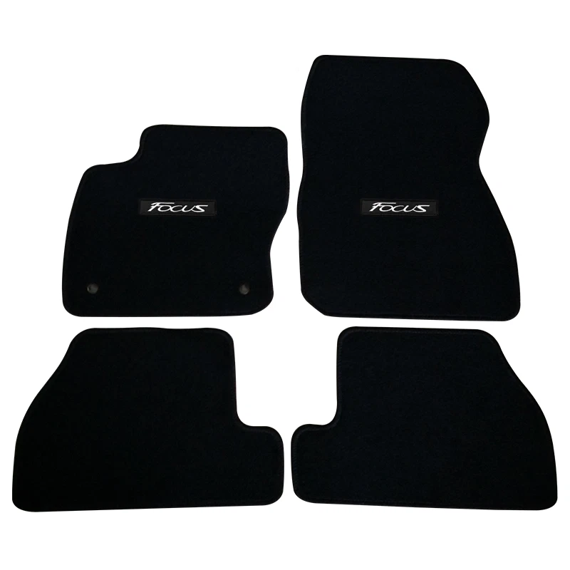 Floor Mats Fits 12-18 Ford Focus Black Nylon Carpets Front Rear w/White Emblem Foto 1 de 1