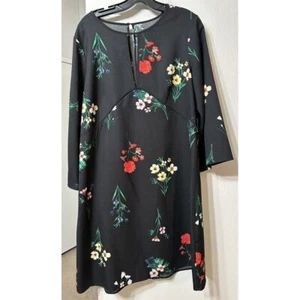 Vince Camuto NWT Black Floral Print 3/4 Sleeve Knee Length Shift Dress Sz 14 - Picture 1 of 7