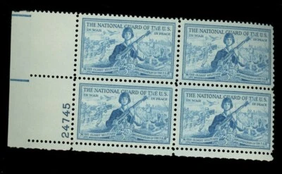 US Scott #1017 3c National Guard of the U.S. 1953 Plate Block of 4 - Image 1 of 2