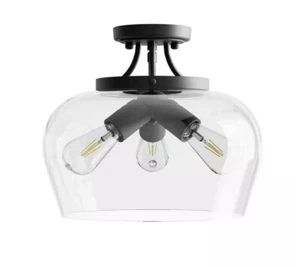 Merra 14 in. 3-Light Matte Black Semi-Flush Mount with Clear Glass Shade - Picture 1 of 3