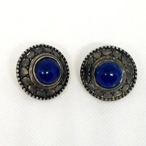 Silberne Ohrringe Lapislazuli Damen blauer Stein runder Stein  - Bild 1 von 7