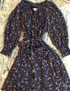 Chelsea 28 Damen Marineblau mit hellvioletten Blumen Langarmkleid Größe 8 EUC - Bild 1 von 5