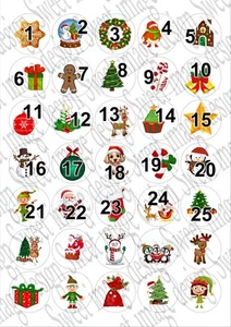 Advent Calendar Countdown 1-25 Christmas Stickers Labels 10 Free Stickers GLOSS - Picture 1 of 1