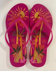 ""Women's OLD NAVY Size 9 Hot Pink Tropical Flip Flops"" - Picture 1 of 10