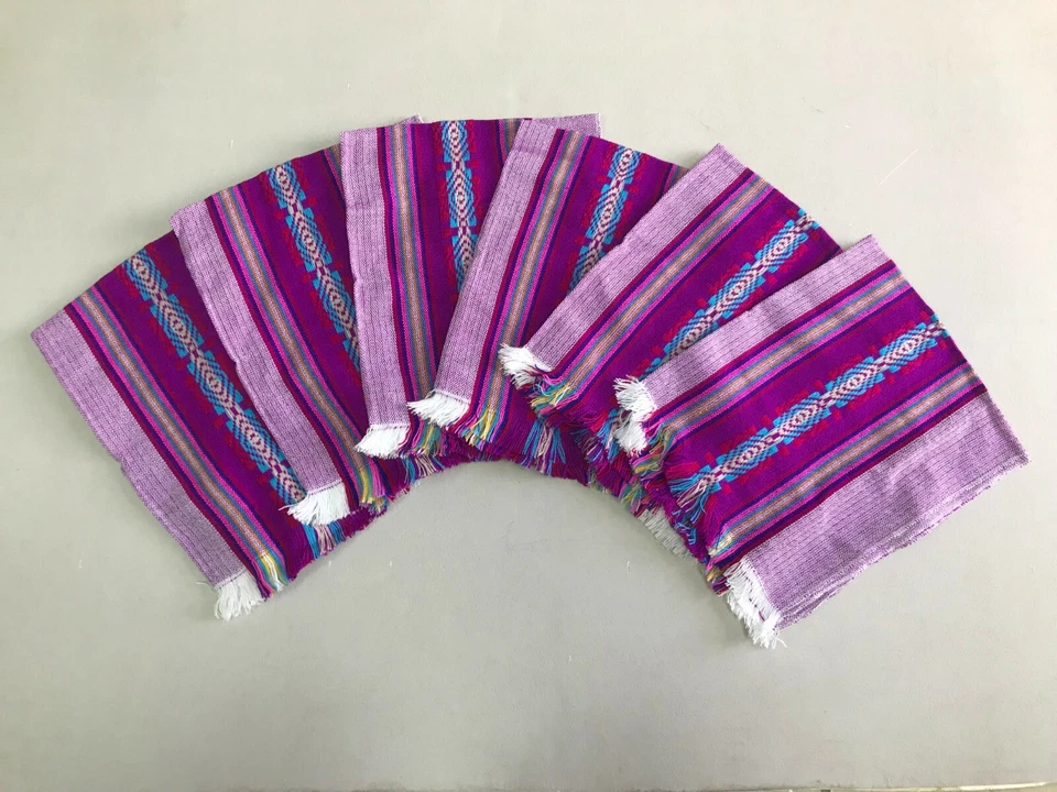6 PIECE SET MEXICAN XLARGE NAPKINS , TABLE PLACE MAT , 25" X 18"  ,  PURPLE 1 - Image 1 of 2