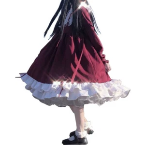 Women Girls Japanese Lolita Dress Cosplay Kawaii Ruffle Puff Sleeve Cute Vintage - Picture 1 of 9