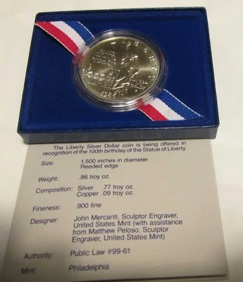 1986 Statue of Liberty Elis Island Commemorative UNC. Dollar U.S. Mint Box COA  - Image 1 of 4